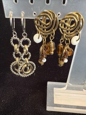 Mixed Metal Dangle Earrings Set in Gold and Silver